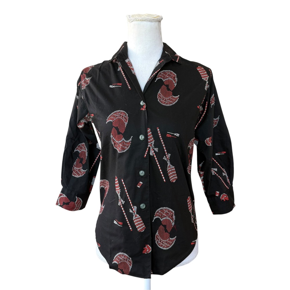 Vintage Liberty House Honolulu Waikiki Hawaiian Tribal Print Button Up Shirt